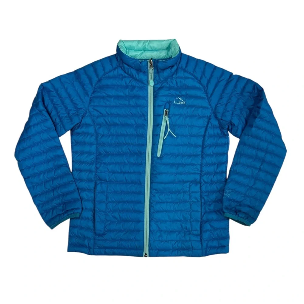 LL Bean Double Up Outer Wear Down Downtek 650 Blue Unisex Puffer Jacket 10-12